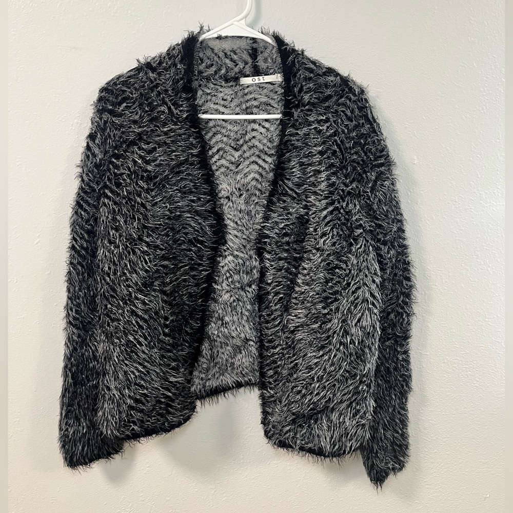 Ost Black and Gray Teddy Jacket Cozy Faux Fur
